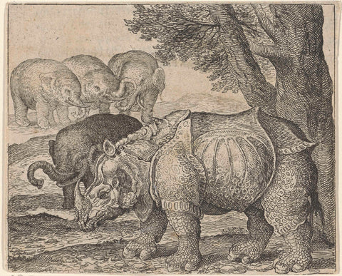 Fable of the rhino and elephants, Aegidius Sadeler, 1608 Canvas Print