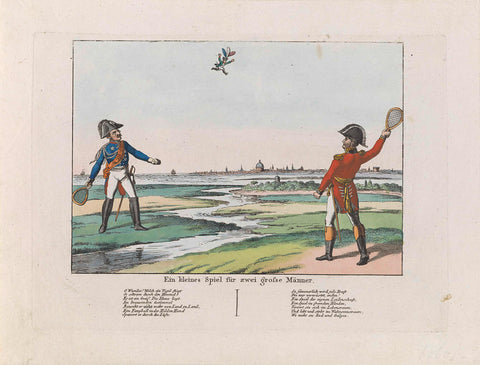 Blücher and Wellington play badminton with Napoleon, 1815, Johann Michael Voltz, 1815 Canvas Print