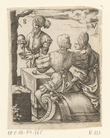 Woman and two men drinking, Virgil solis, c. 1545 Canvas Print