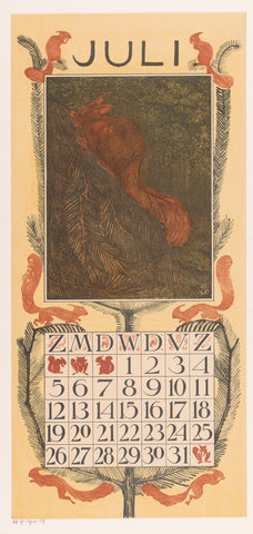 Calendar sheet July with a squirrel, Theo van Hoytema, 1902 Canvas Print