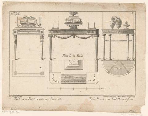 Table with music stands and round table, anonymous, in or after 1784 - 1806 Canvas Print