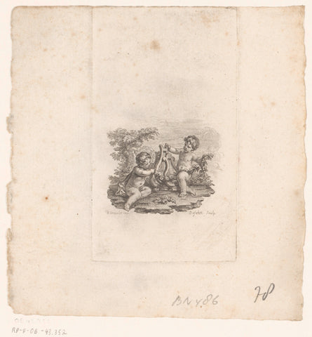 Vignette with putti decorating winches with flowerguirlandes, A.J. Defehrt, 1767 Canvas Print