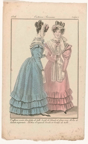 Journal des Dames et des Modes, Costumes Parisiens, 1826, (2420): Coeffures ornée d'un fichu (...), anonymous, 1826 Canvas Print