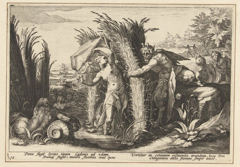 Pan en Syrinx, Hendrick Goltzius (workshop of), 1589 Canvas Print