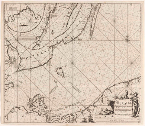 Pass map of a southern part of the Baltic Sea, Jan Luyken, 1681 - 1799 Canvas Print