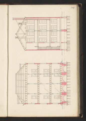 Cross-sections of a building in length and width, Willem Springer jr., c. 1864 Canvas Print