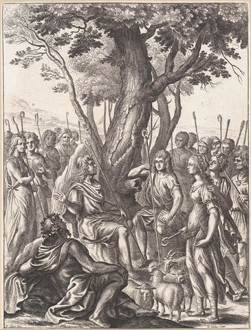 Shepherd Meliboeus judges the play of the shepherds Corydon and Thyrsis, Wenceslaus Hollar, 1654 Canvas Print