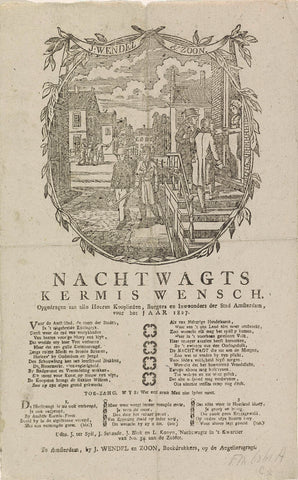 Fairground print of the Amsterdam night watch for the year 1827, anonymous, 1827 Canvas Print