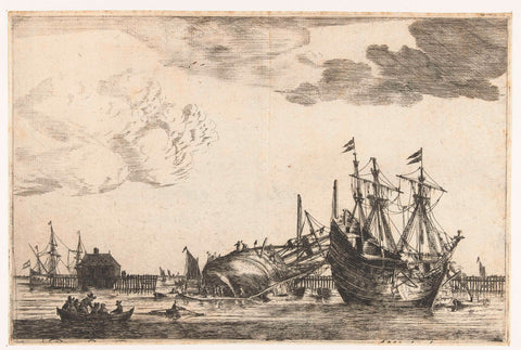 Two ships are ready for repair, Reinier Nooms, 1650 - 1664 Canvas Print