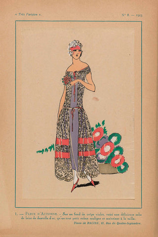 Très Parisien, 1923, No 8: 1 - FLEUR D'AUTOMNE. / Sur un fond de cr&epe violet..., anonymous, 1923 Canvas Print