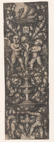 Ornament with bear and five putti, Monogrammist AC (16th century), 1529 - 1562 Canvas Print