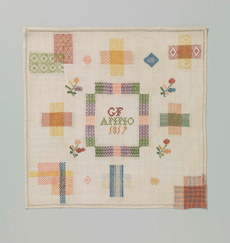 Stoplap with a multicolored embroidery on linen., , 1819 Canvas Print