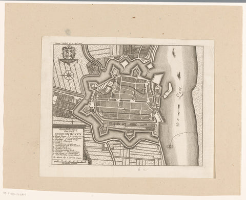 Map of Schoonhoven, anonymous, 1743 - 1744 Canvas Print