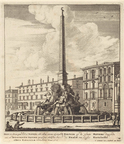 Vierstromenfontein in Piazza Navona in Rome, anonymous, 1675 - 1711 Canvas Print