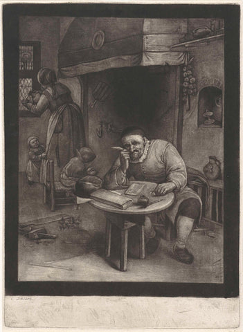 Writing farmer, Cornelis Dusart, 1670-1704 Canvas Print