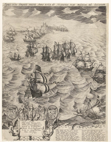 De vernietiging van de Spaanse galeien voor de Vlaamse kust (linkerblad), 1602, Johannes Rem, 1602 - 1603 Canvas Print