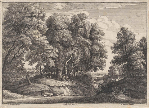 Wooded landscape with resting shepherd, Wenceslaus Hollar, 1649 Canvas Print