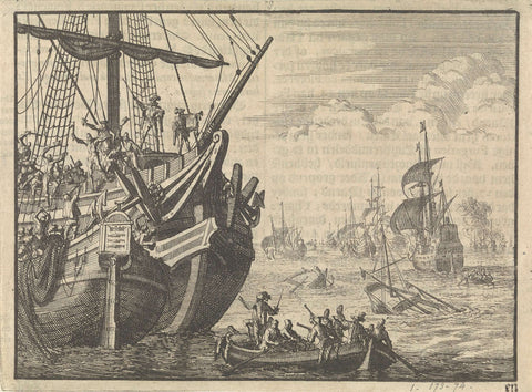 Dutch herring ships conquered and destroyed by Spaniards, 1600, Jan Luyken, 1698 Canvas Print