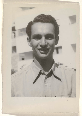 Karl-Heinz Arndtheim, the second husband of Isabel Wachenheimer, smiling in front of a building complex 1949-1955, anonymous, 1949 - 1955 Canvas Print