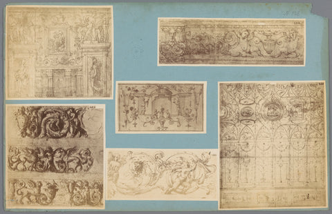 Six photo reproductions of drawings of wall decorations, anonymous, c. 1875 - c. 1900 Canvas Print