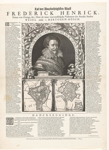 Portrait of Frederik Hendrik in honour of the conquests of 's-Hertogenbosch and Wesel, 1629, anonymous, 1629 Canvas Print