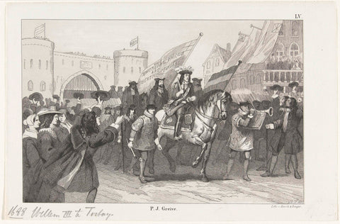 Entry of William III in Torbay, 1688, Jan van der Veen (printmaker), 1853 - 1861 Canvas Print