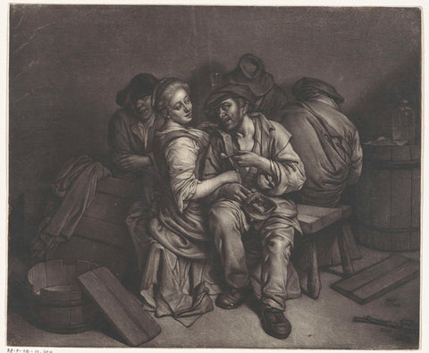 Tavern Scene with Four Men and a Woman, Wallerant Vaillant, 1664 - 1677 Canvas Print