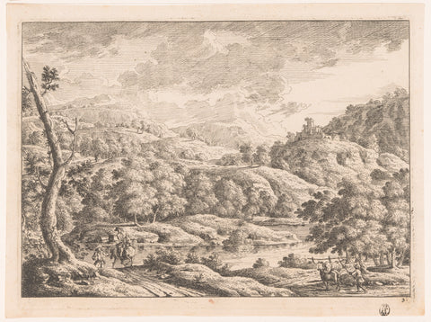 Landscape with shepherd, Monogrammist MEG, 1700 - 1730 Canvas Print