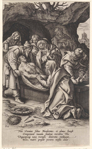 Entombment of Christ, Antonie Wierix (II), 1583 - 1587 Canvas Print