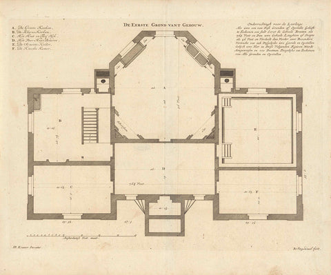 Floor plan of the first floor of house De Nes in Vreeland, Bastiaen Stopendael, 1687 - 1693 Canvas Print