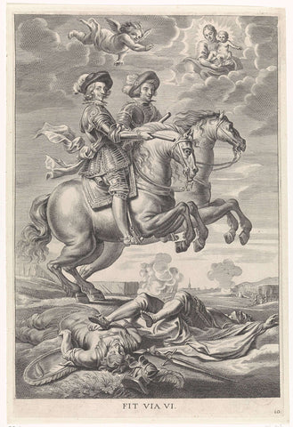 Ferdinand of Austria with Ferdinand, King of Bohemia and Hungary, on Horseback at the Victory at Nördlingen, Pieter de Jode (II), 1636 Canvas Print
