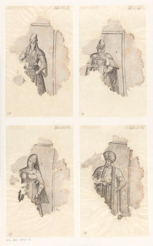 Fragments of prints with secular and spiritual costumes, Abraham de Bruyn, 1581 - 1596 Canvas Print