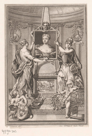 Portrait of Catharina Elisabeth Besser held by Erato and Minerva, Christian Fritzsch, 1732 Canvas Print