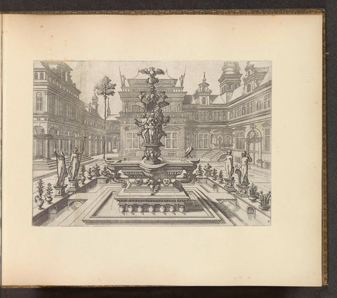 Town Square with a Fountain Surrounded by Statues and Pots of Plants, Johannes or Lucas van Doetechum, c. 1600 Canvas Print