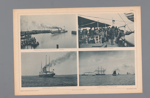 Four images of a steamship leaving the harbor, passengers on a steerage deck, the steamship Colombia and ships on open water, Wilhelm Dreesen, 1894 Canvas Print