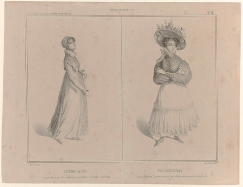 La Mode, 16 October 1841, No. 4: Modes Francaises: Costume of 1810 / Costume of 1828, Clément Pruche, 1841 Canvas Print