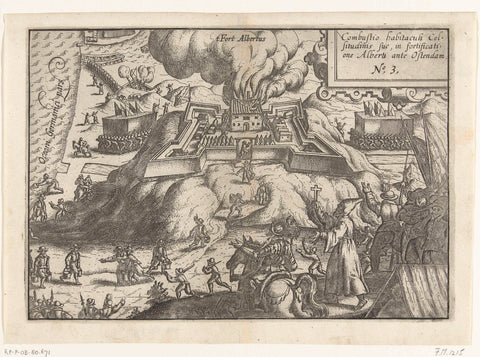 Siege of Ostend: fire in fort Albertus on 13 November 1601, anonymous, 1615 Canvas Print