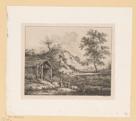 Landscape with figures in front of a hut, Jean Jacques de Boissieu, 1803 Canvas Print