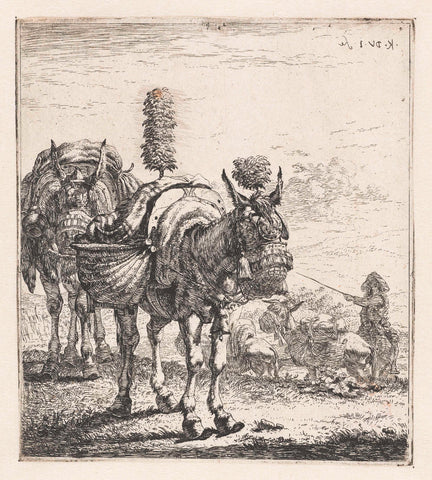 Two mules, Karel du Jardin, 1652 Canvas Print