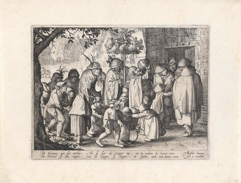 Procession of leprozen in a village, Claes Jansz. Visscher (II), 1608 Canvas Print