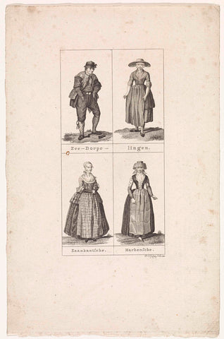 Four figures in Dutch costume, Daniël Vrijdag, 1791 Canvas Print