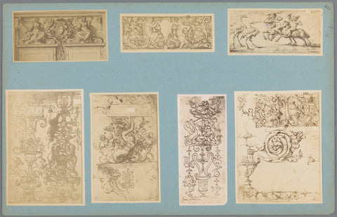 Seven photo reproductions of drawings of ornaments, anonymous, c. 1875 - c. 1900 Canvas Print