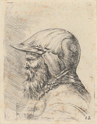 Head of an old soldier with beard and helmet, in profile to the left, Stefano della Bella, 1620 - 1647 Canvas Print