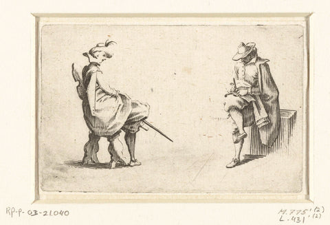 Two sitting men, Jacques Callot, 1621 Canvas Print