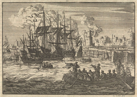 Port of Salé with the English fleet and a sloop of Turks, 1638, Jan Luyken, 1698 Canvas Print