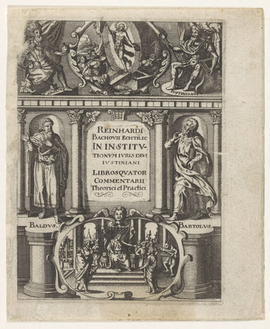 Jurists Baldus and Bartolus and emperors Charles V and Justinian, anonymous, 1643 Canvas Print