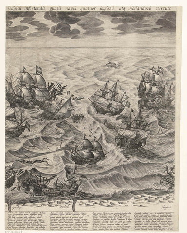 De vernietiging van de Spaanse galleien voor de Vlaamse kust (middle leaf), 1602, Johannes Rem, 1602 - 1603 Canvas Print