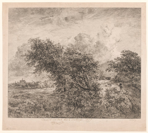 Landscape with large shrubs and hiker, Charles-François Daubigny, in or before 1855 Canvas Print