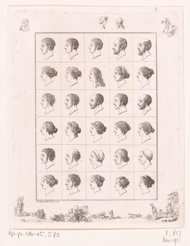 Thirty physiogomic heads, Daniel Nikolaus Chodowiecki, 1797 Canvas Print