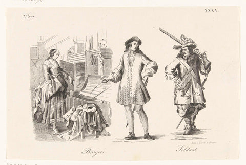 Clothing of Dutch men and women in the seventeenth century, plate XXXV, Emrik & Binger, 1855 - 1857 Canvas Print